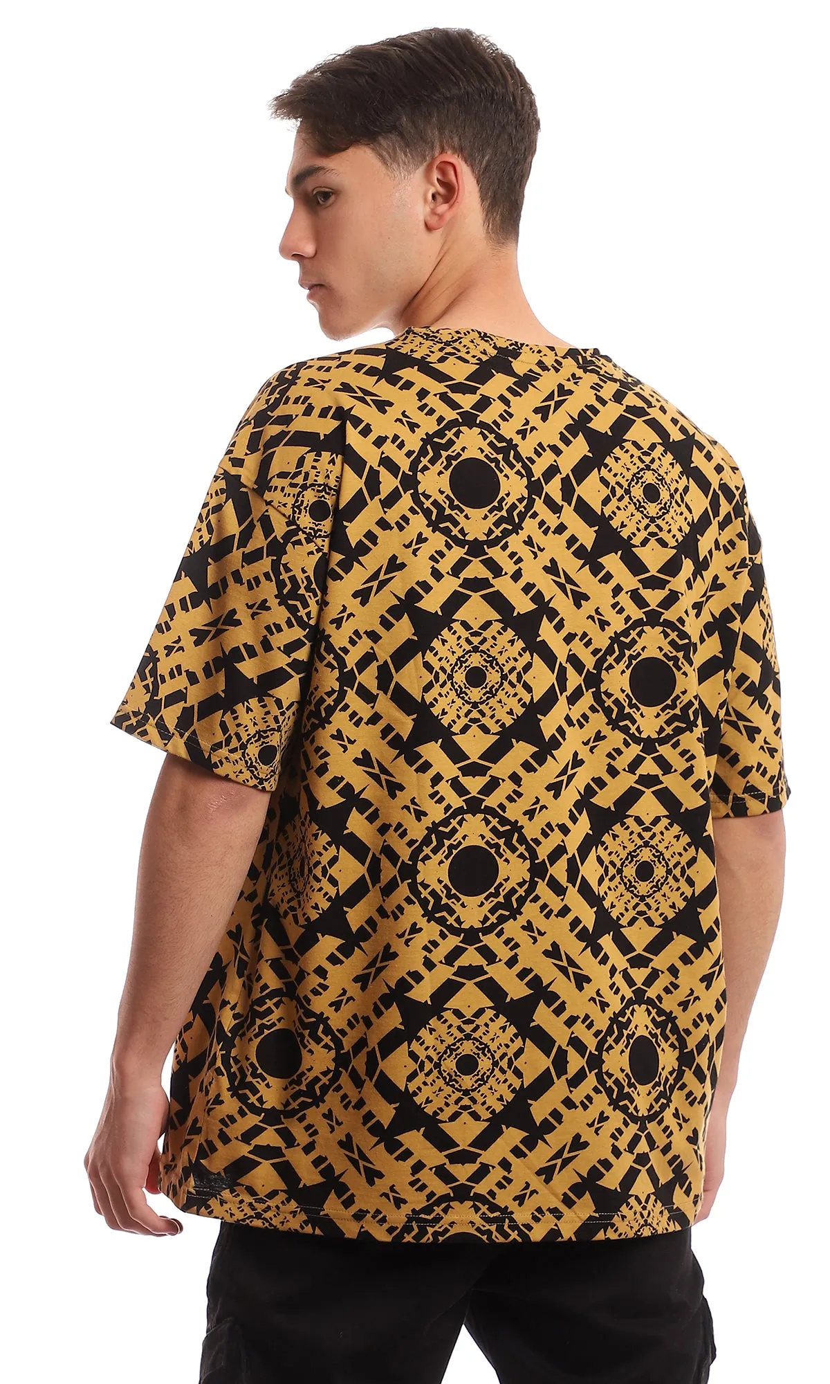 97352 Peru & Black Bi-Tone Printed Casual Tee