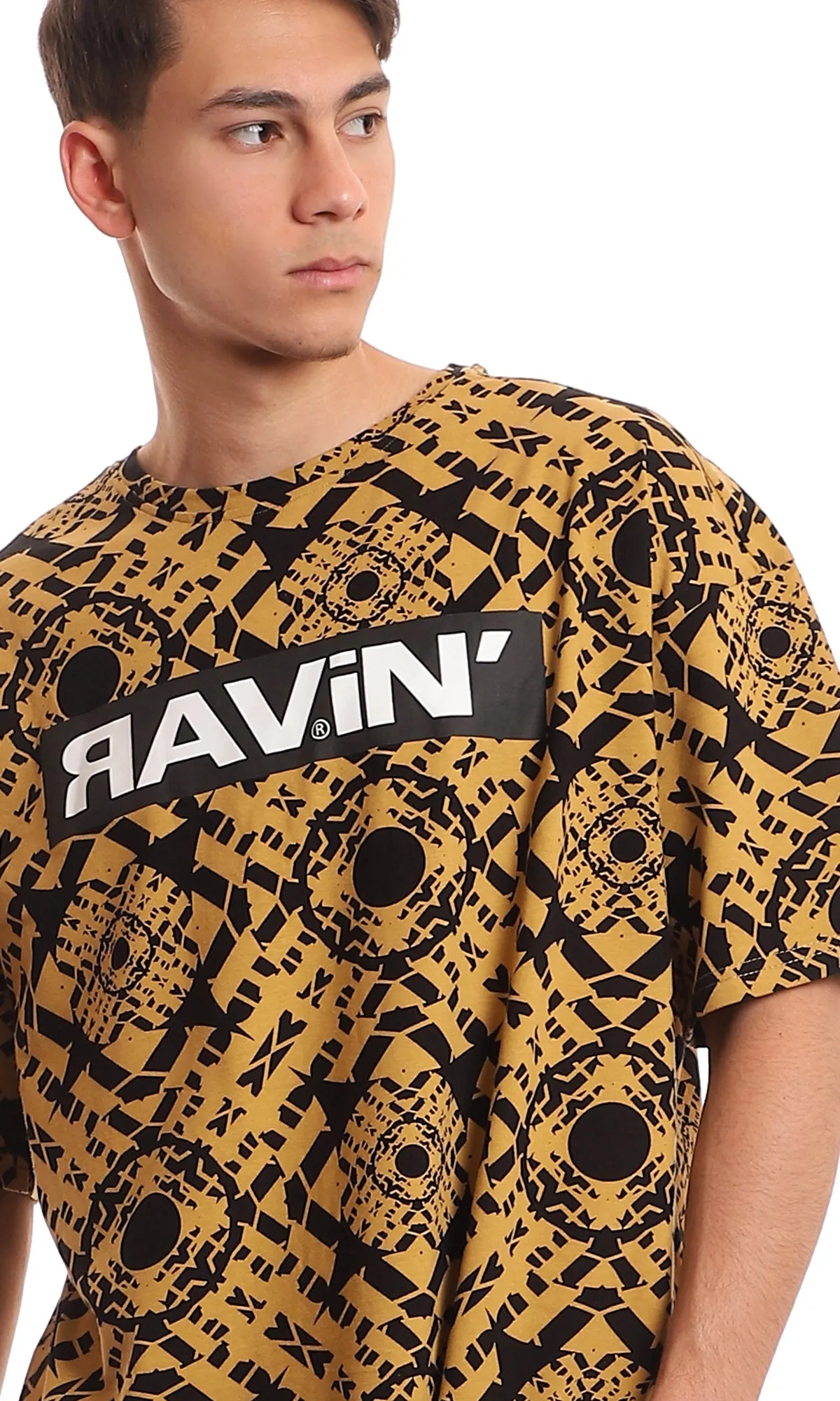97352 Peru & Black Bi-Tone Printed Casual Tee