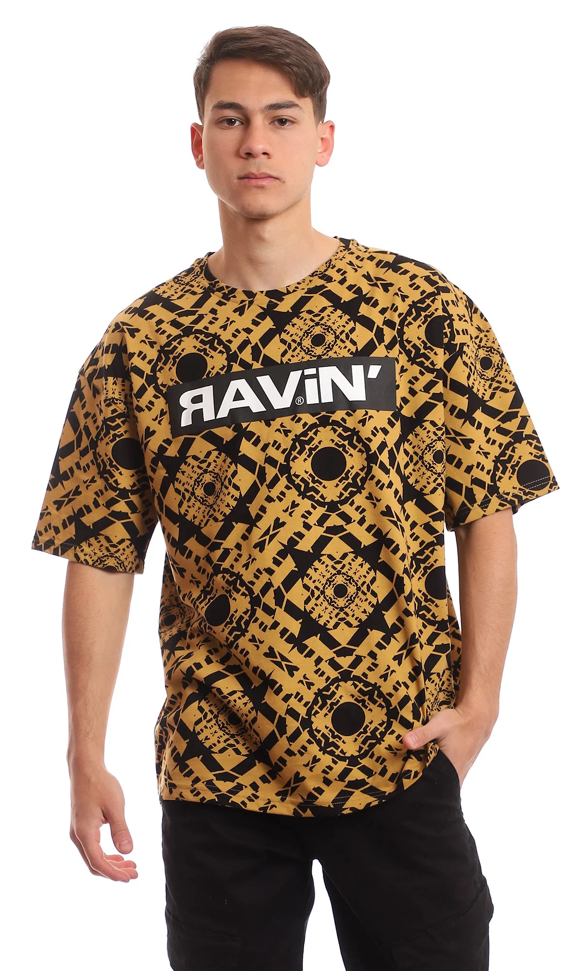97352 Peru & Black Bi-Tone Printed Casual Tee