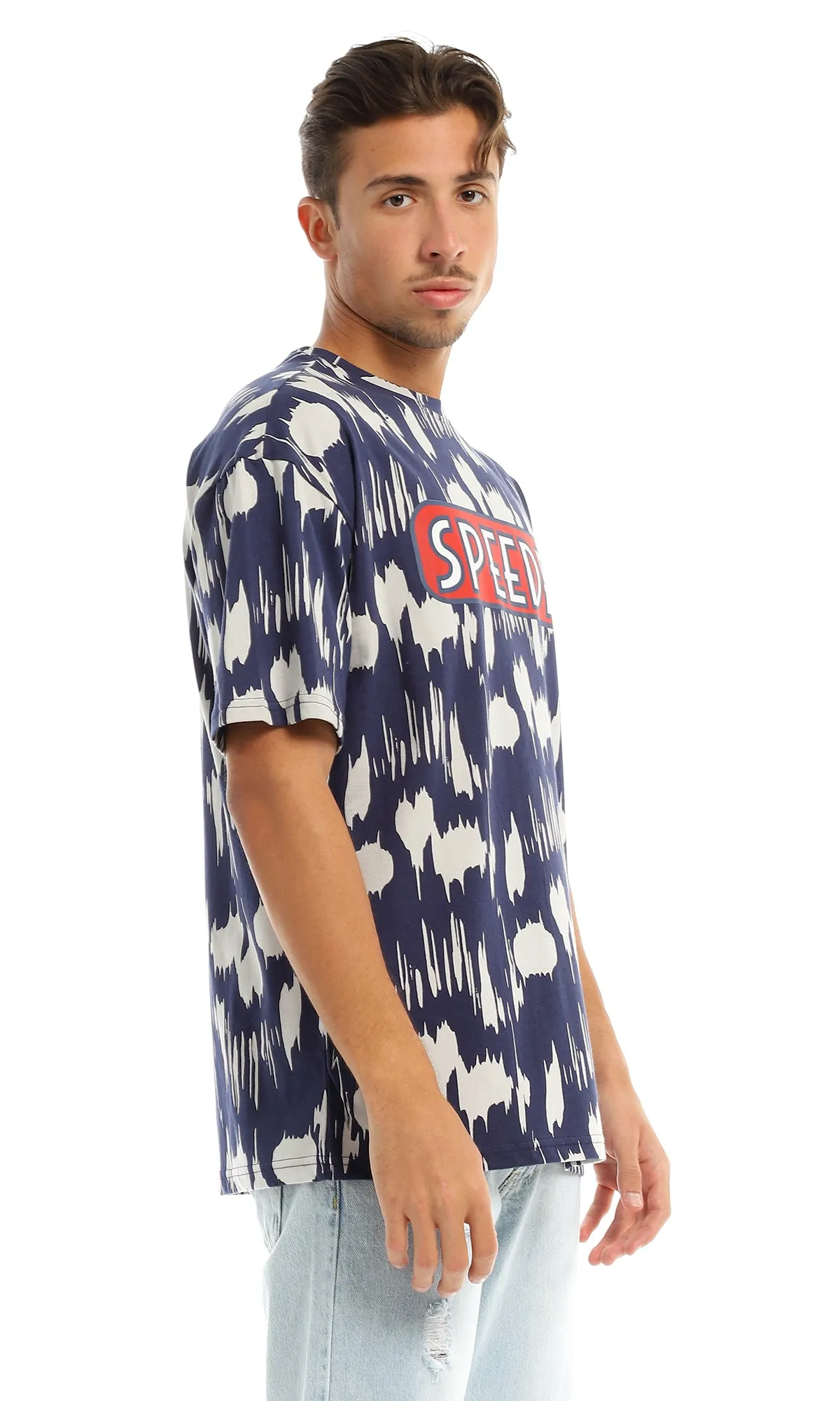 97356 "Speeder" Printed & Patterned Navy Blue T-Shirt