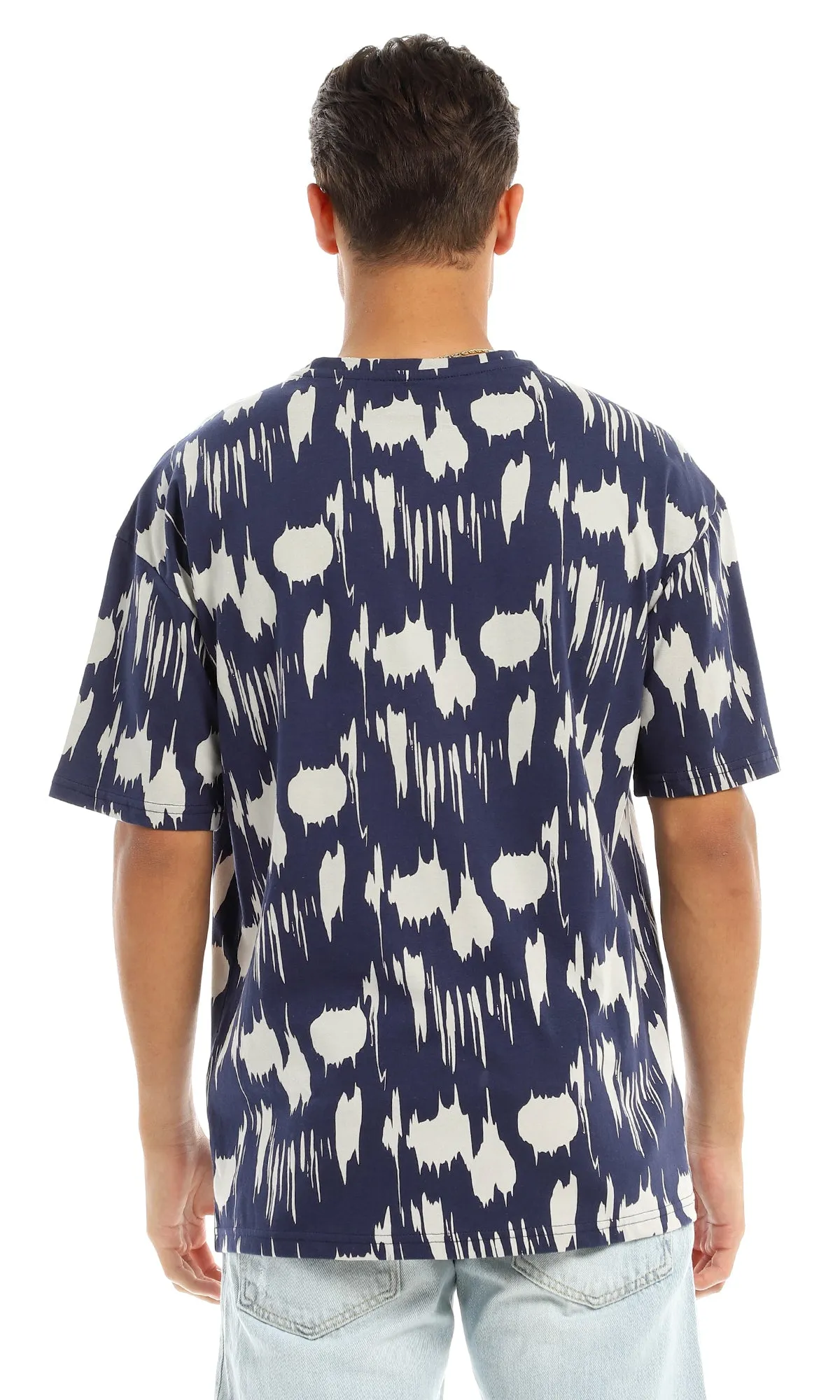 97356 "Speeder" Printed & Patterned Navy Blue T-Shirt