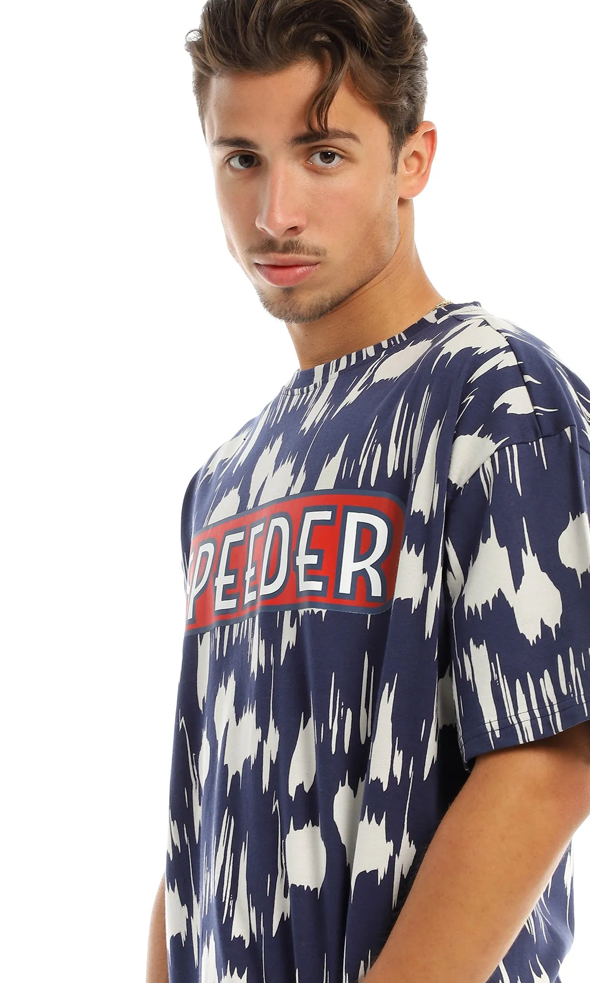 97356 "Speeder" Printed & Patterned Navy Blue T-Shirt