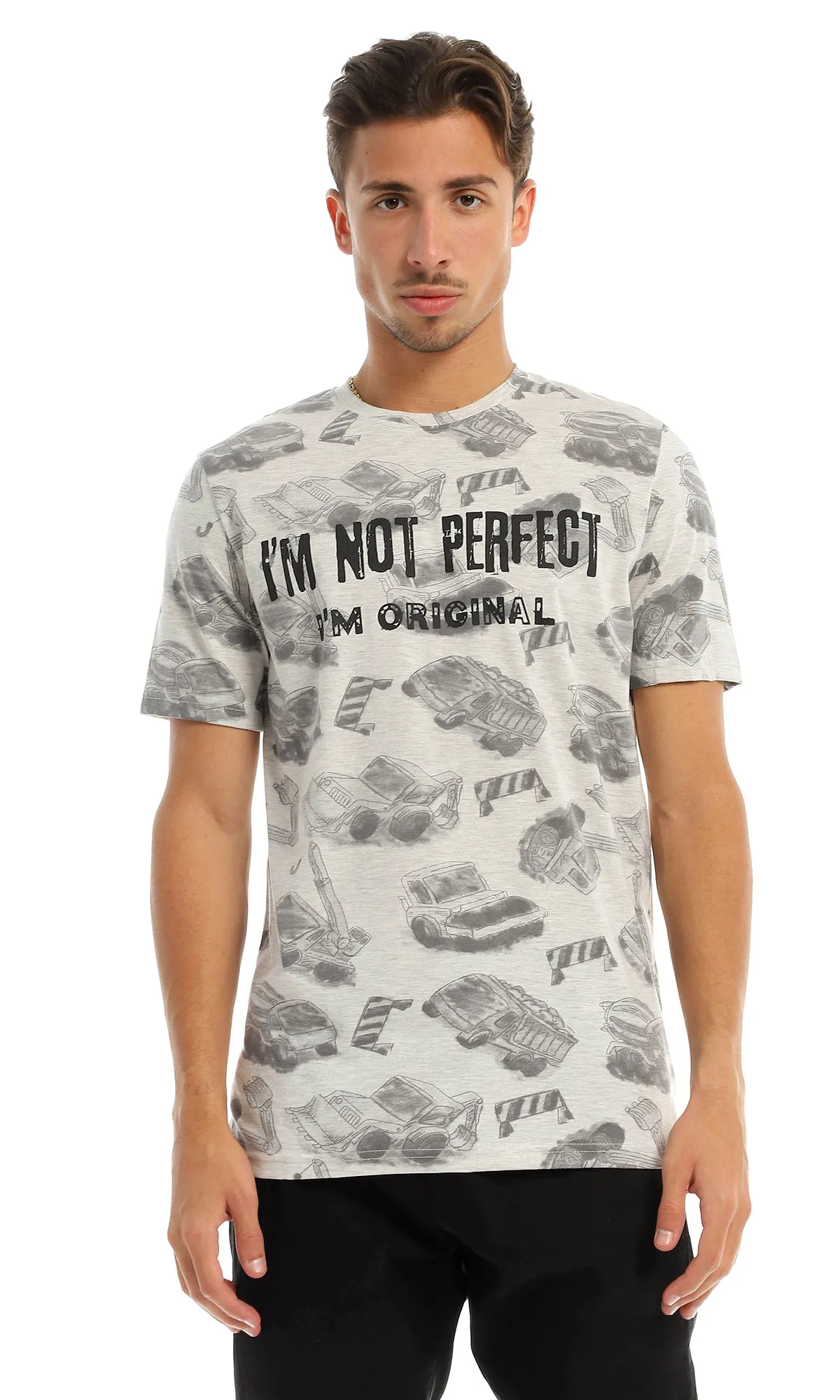 97375 "I'M Not Perfect I'M Original " Printed Grey T-Shirt