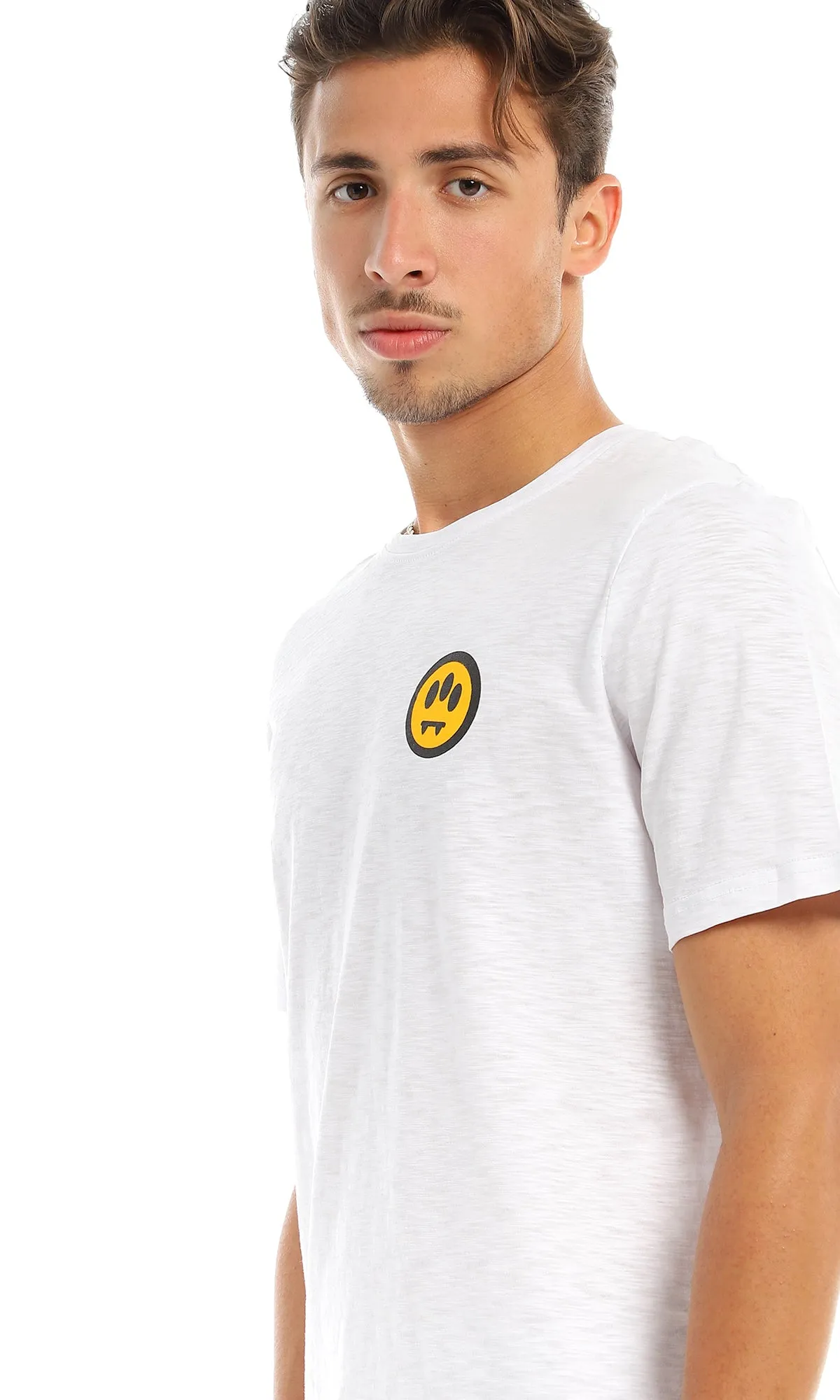 97422 Side Printed Smiley Face White T-Shirt