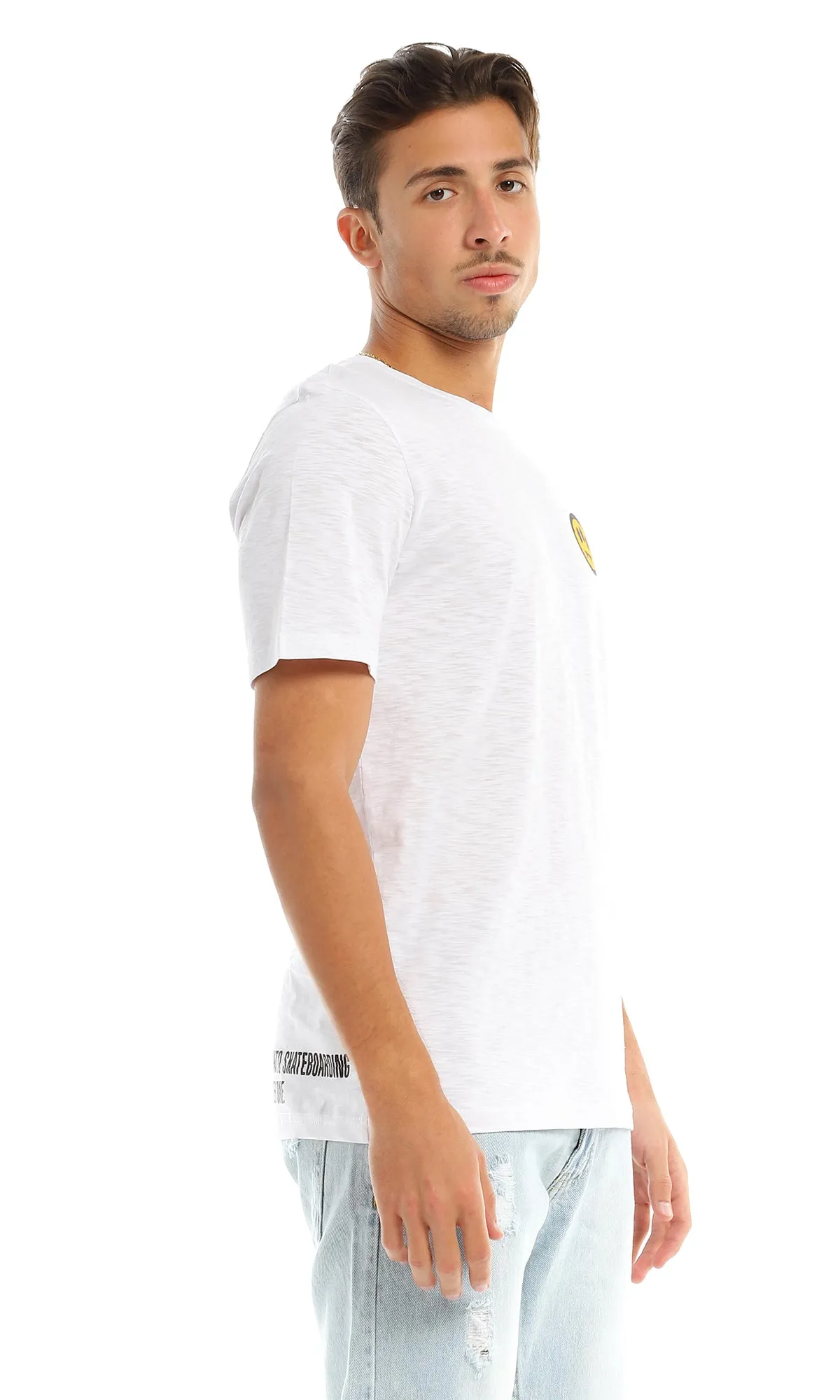 97422 Side Printed Smiley Face White T-Shirt