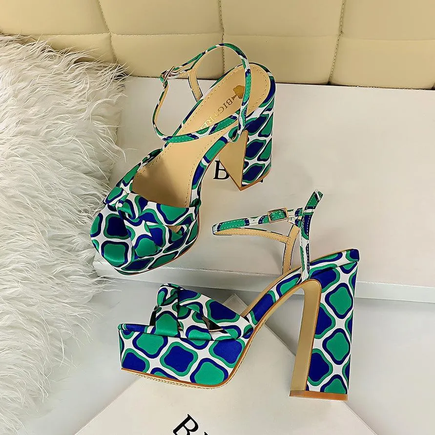 Chicvane Color Block Print Platform Pumps Heeled Sandals