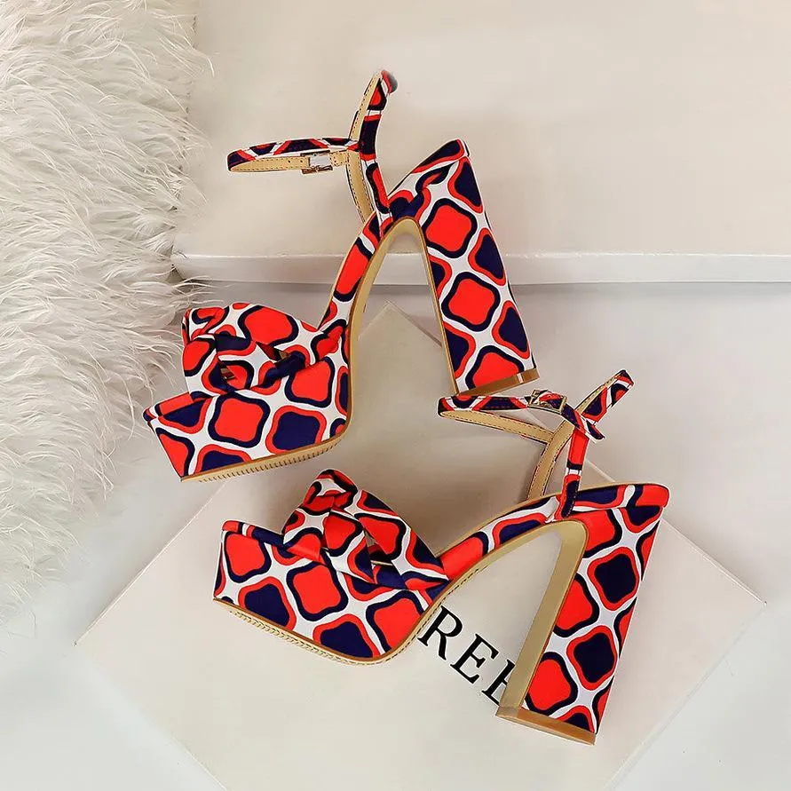 Chicvane Color Block Print Platform Pumps Heeled Sandals