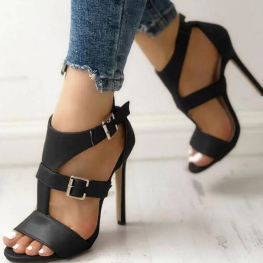 Chicvane Open Toe Stiletto Heel Sandals with Buckle