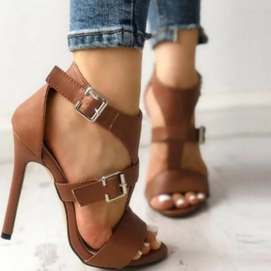 Chicvane Open Toe Stiletto Heel Sandals with Buckle