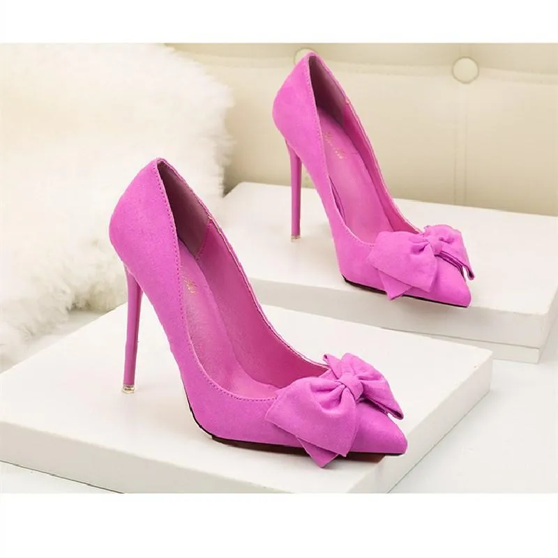 Chicvane Suede Pointed Toe Stiletto Heel with Bowknot