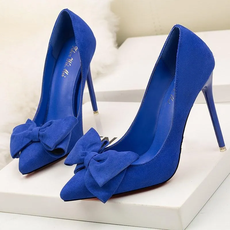Chicvane Suede Pointed Toe Stiletto Heel with Bowknot