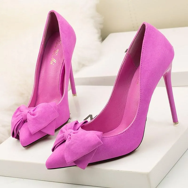 Chicvane Suede Pointed Toe Stiletto Heel with Bowknot