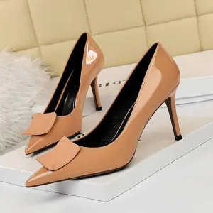 Chicvane Womens Stiletto Heels Square Buckle Pointed Toe Bridal Pumps