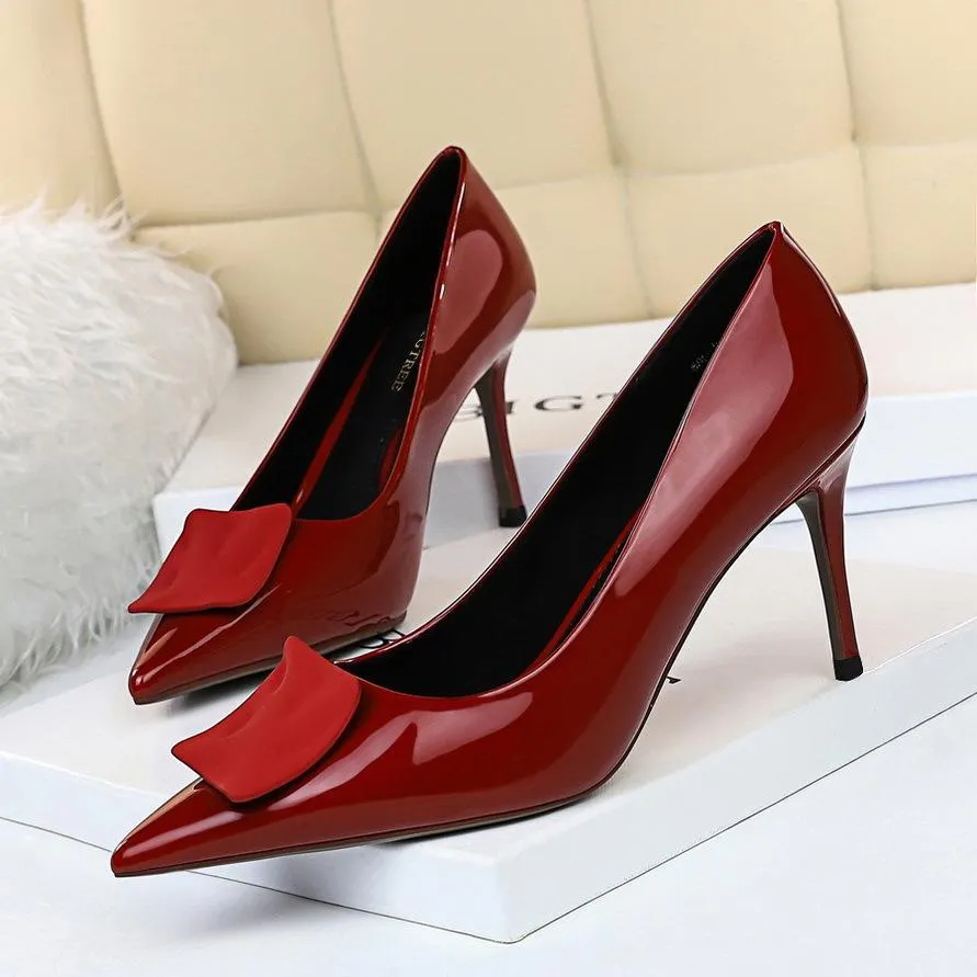 Chicvane Womens Stiletto Heels Square Buckle Pointed Toe Bridal Pumps