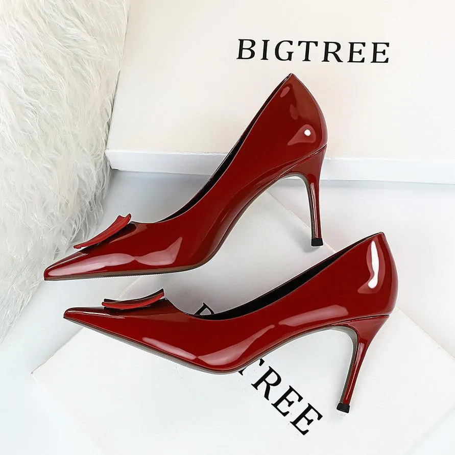 Chicvane Womens Stiletto Heels Square Buckle Pointed Toe Bridal Pumps