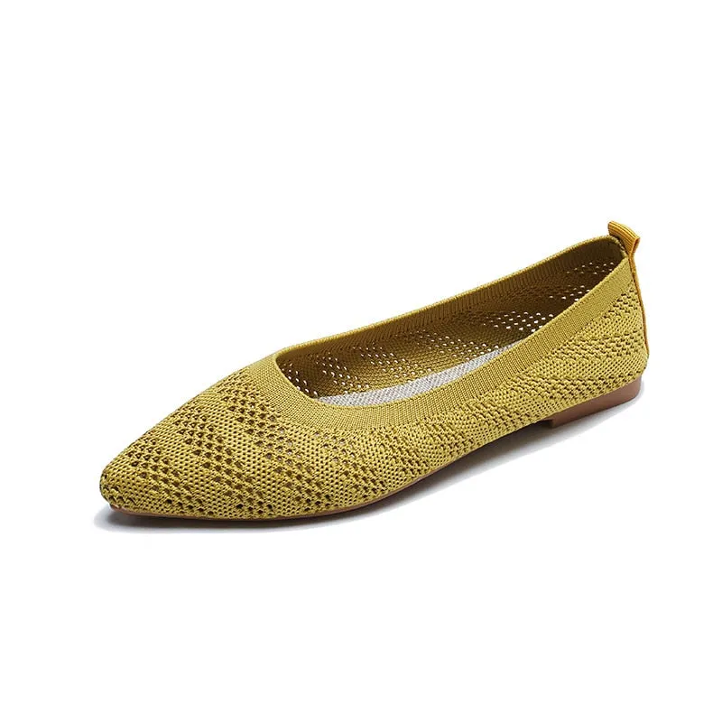 Hnzxzm New Braided Brief Shoes Women Soft Bottom Shallow Pointed Toe Elasticity Flat Bottom Solid Color Hollow Korean Light Loafers