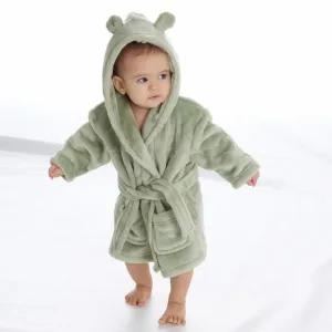 Personalisable Dressing Gown with Cute Ears - Light Sage