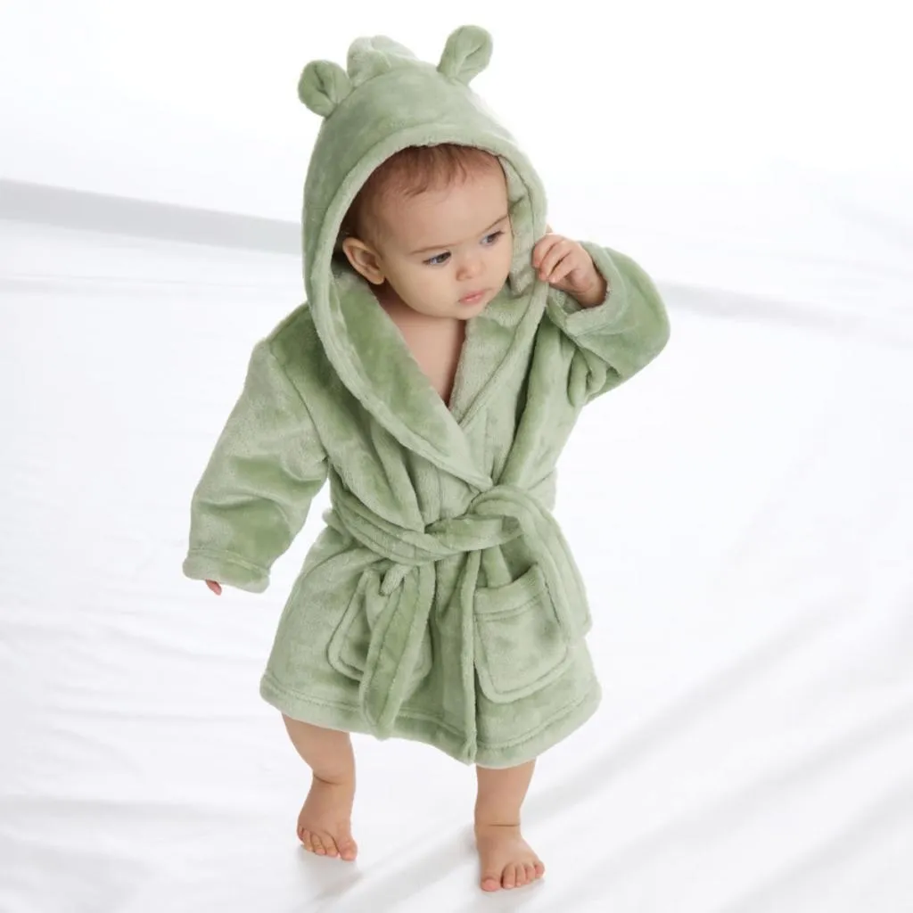 Personalisable Dressing Gown with Cute Ears - Light Sage