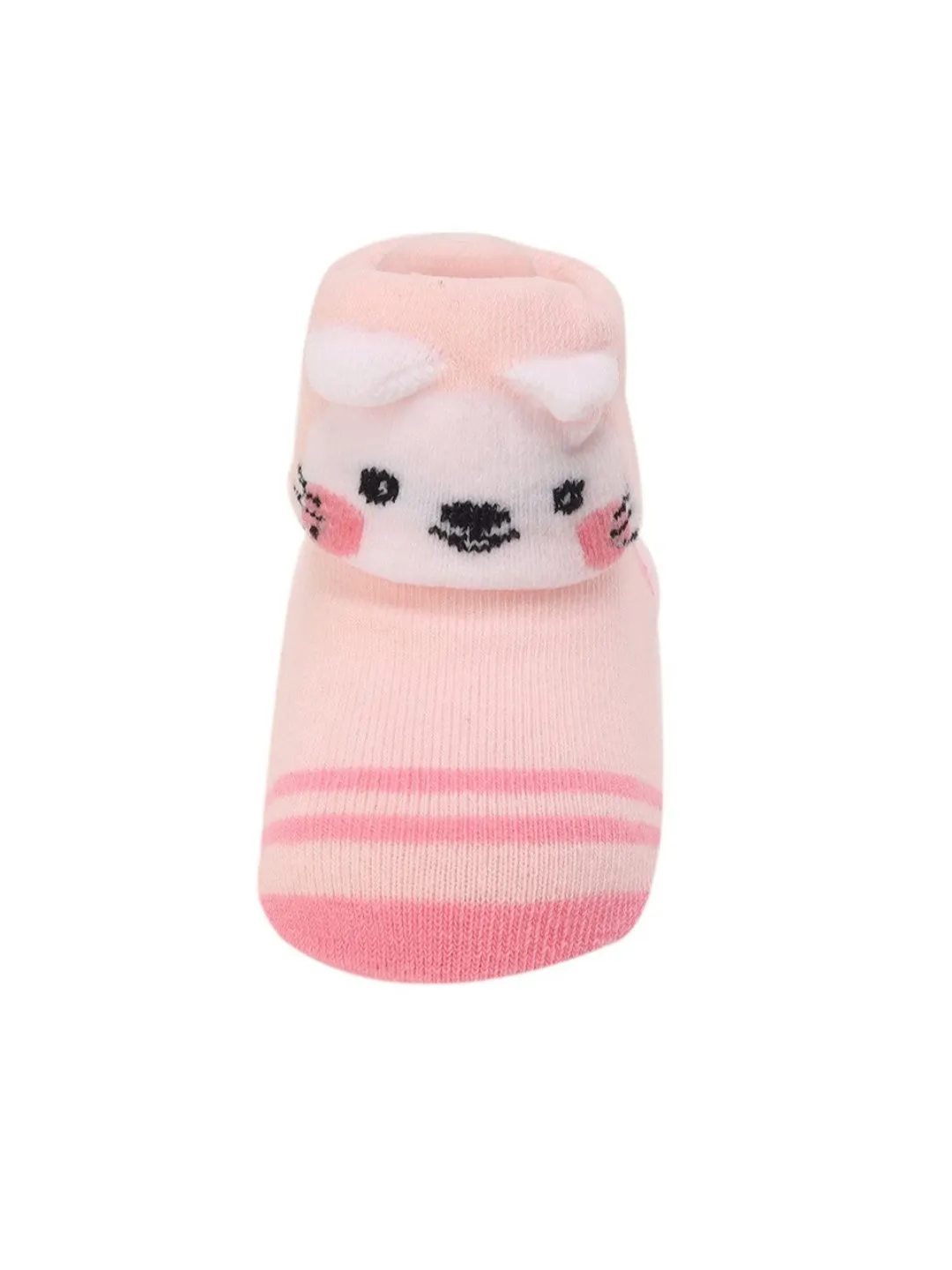 Pink Baby Booties with 3D Bunny Face and Striped Design – Cute and Comfy