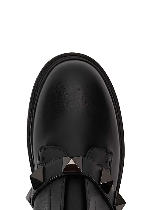 Roman Stud Black Leather Ankle Boots