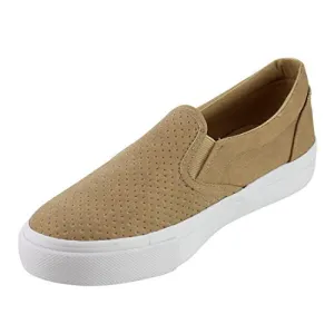 Soda Tracer Camel Pu Slip On Rounded Closed Toe White Sole Perforated Loafers