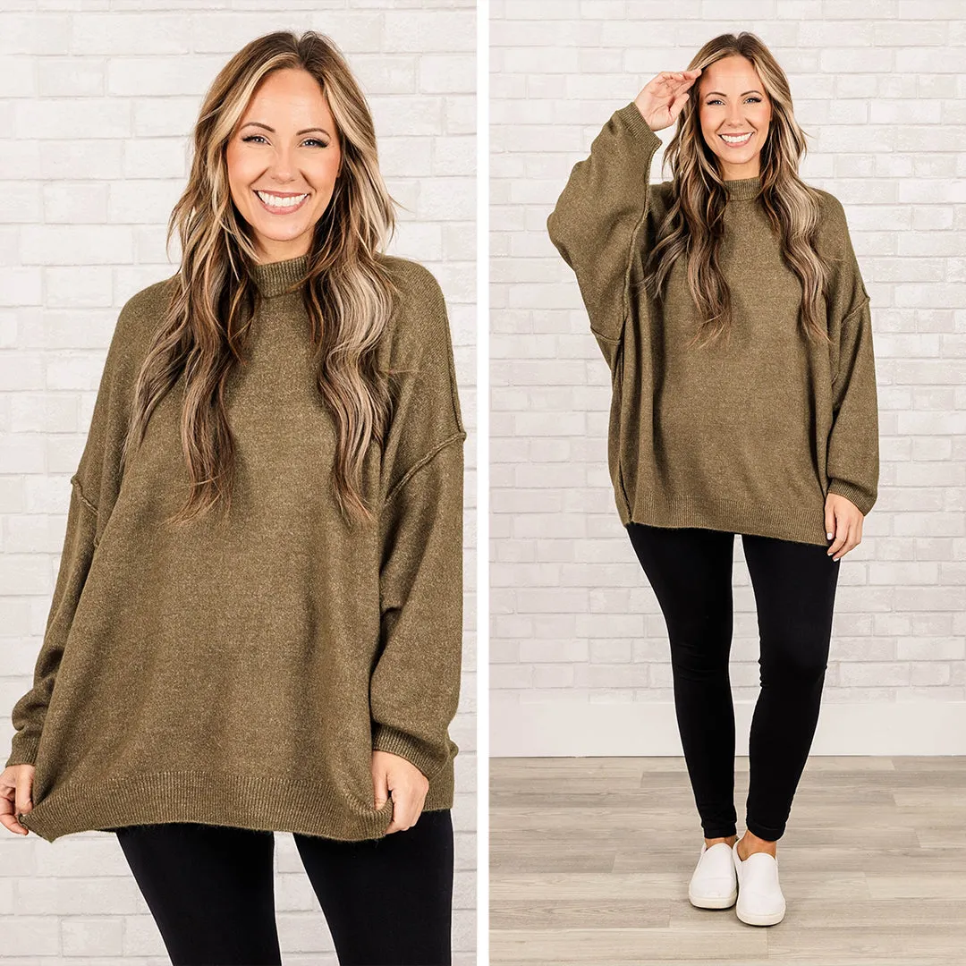Too Comfy Sweater, Heather Olive