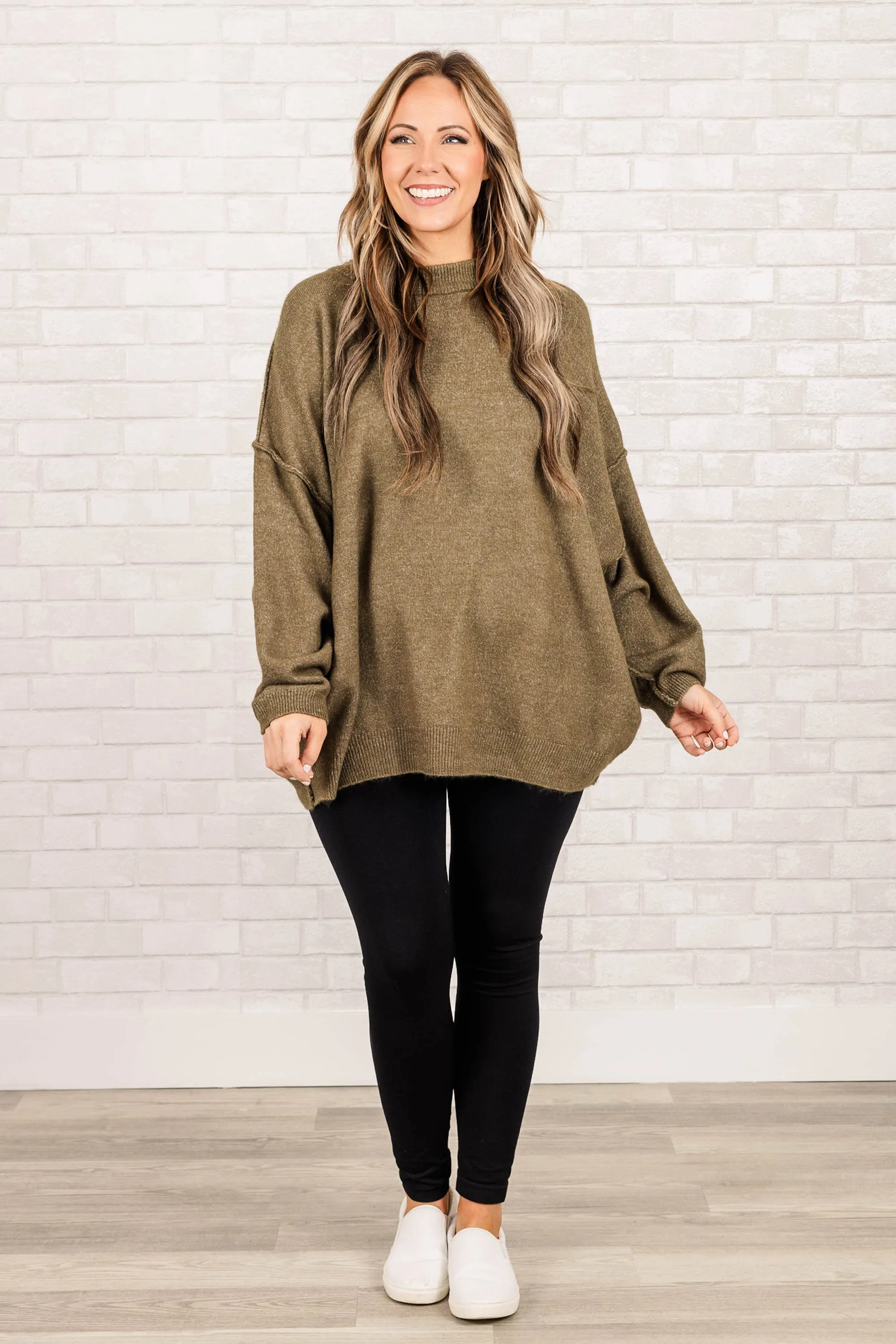 Too Comfy Sweater, Heather Olive