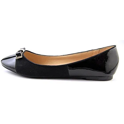 Wanted Barbie Black Patent Vegan Suede Fashion Gold Bow Flats