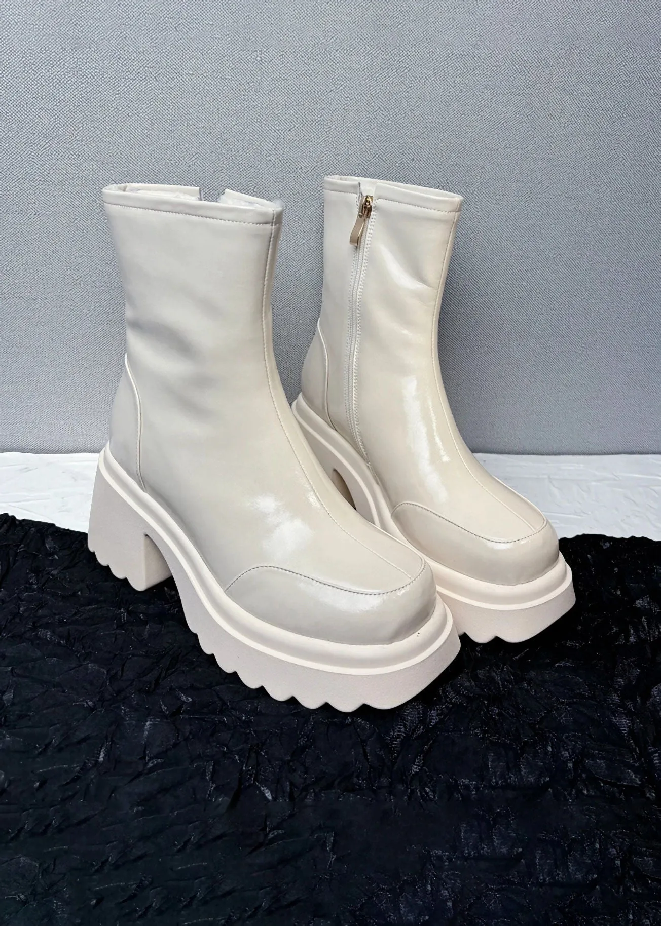 Winter Block Heel Platform Genuine Leather Wool Fur Booties